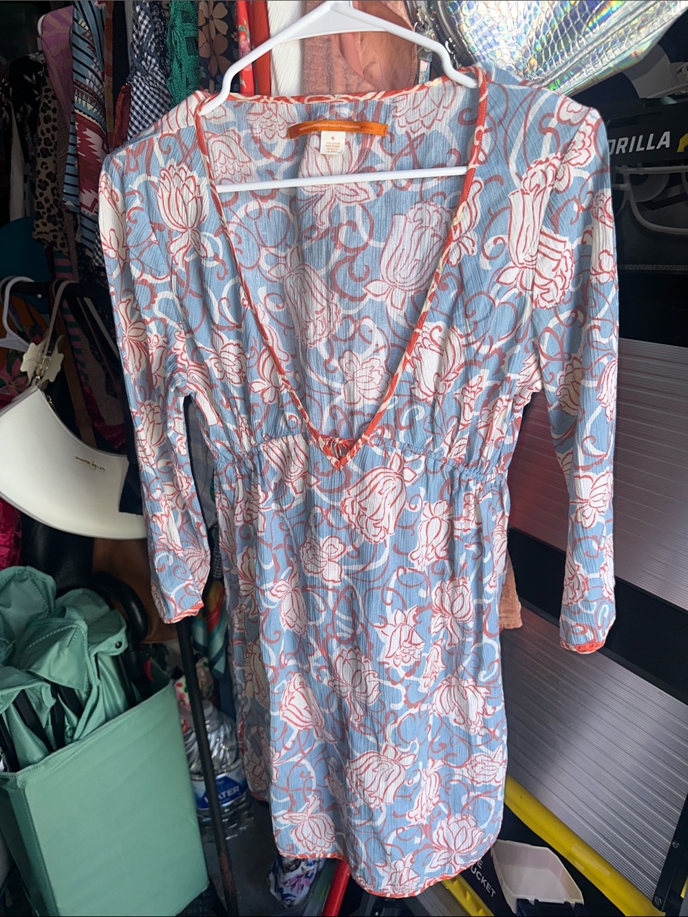 Saturday Sunday Women’s Floral V-Neck Swim Coverup in Light Blue and Coral